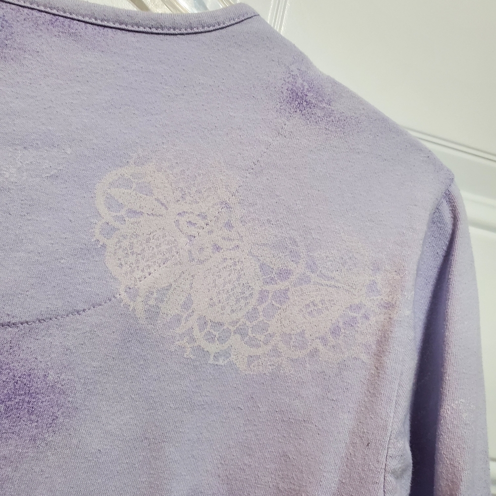 Basic Editions Purple T-Shirt Top with Birds & Flowers - Picture 12 of 16